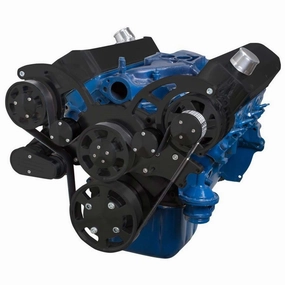 Small Block Ford SBF Serpentine Kit - with Black Alternator (BLACK)