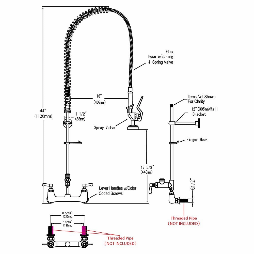 TheLAShop Commercial Pre-Rinse Faucet with Sprayer Wall Mount