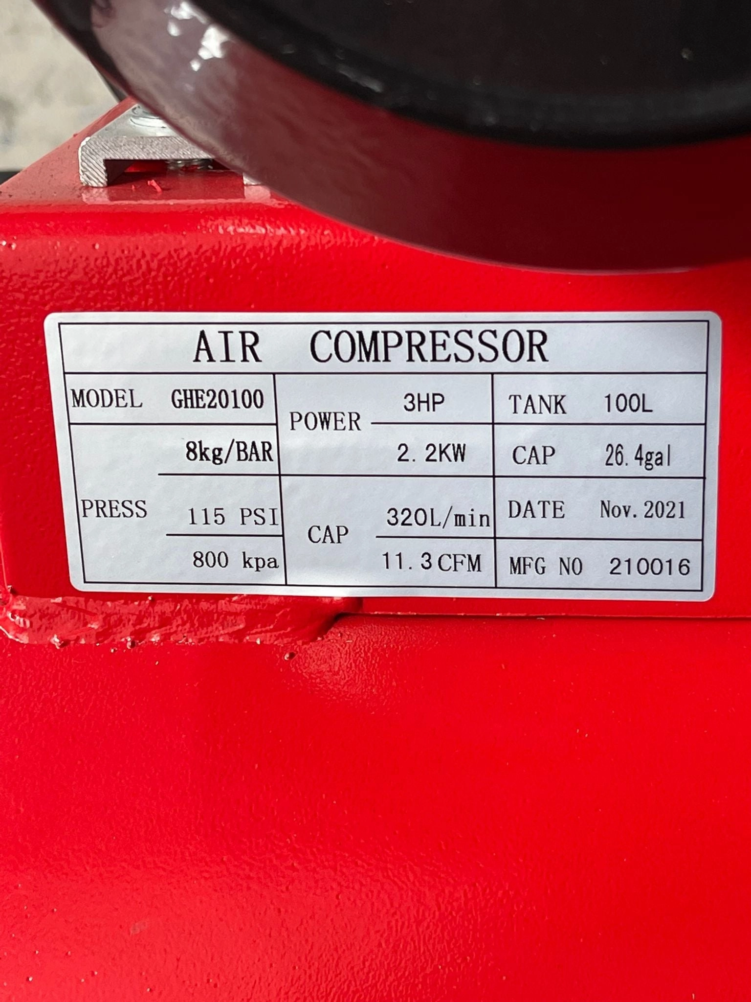Tiger 3HP 100L 220V 50HZ Belt Driven Air Compressor (FOR EXPORT ONLY) | Model : GHE2055-100