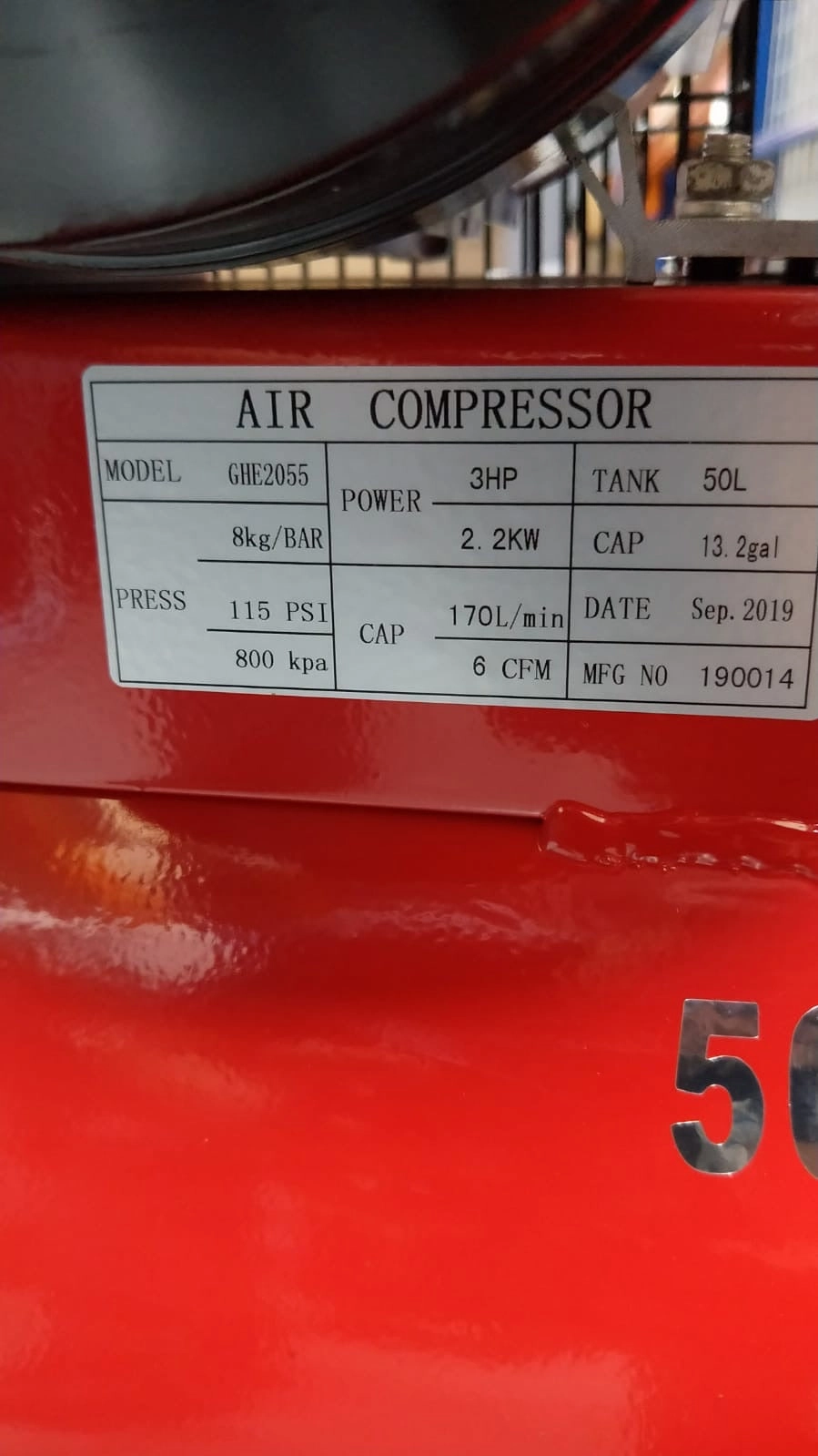 Tiger 3Hp 50L 220V Belt Driver Air Compressor (FOR EXPORT ONLY) | Model : GHE2055-50