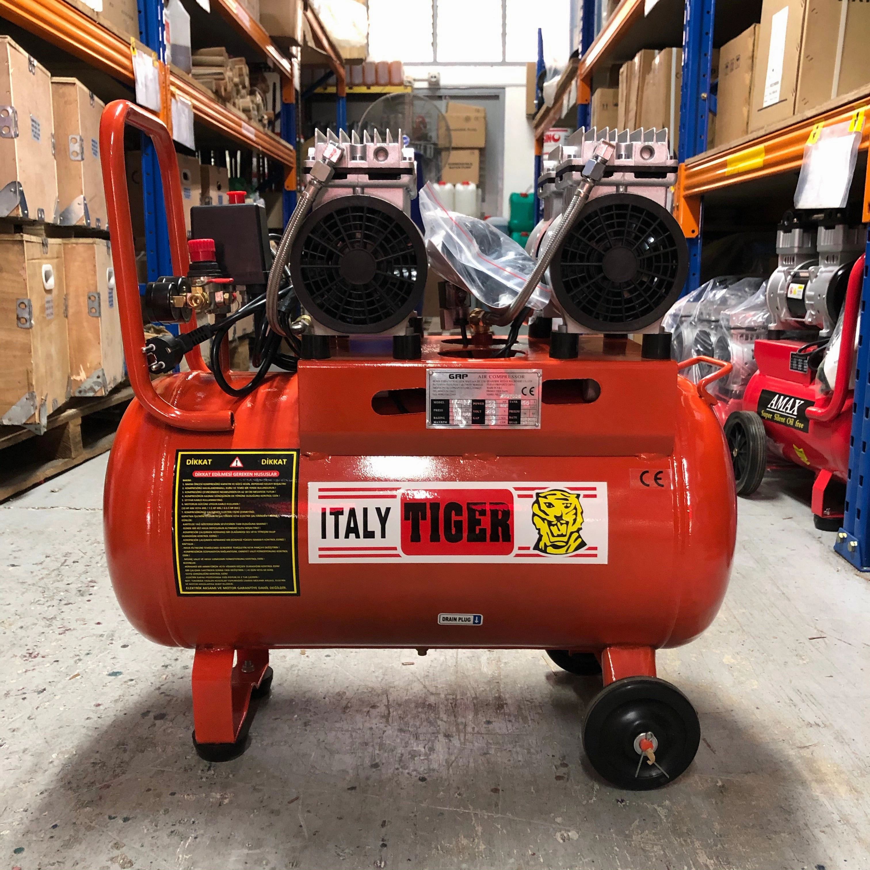 Tiger 3HP 50L 220V Oil Free Air Compressor (FOR EXPORT ONLY) | Model : A-OF-550*2/50L