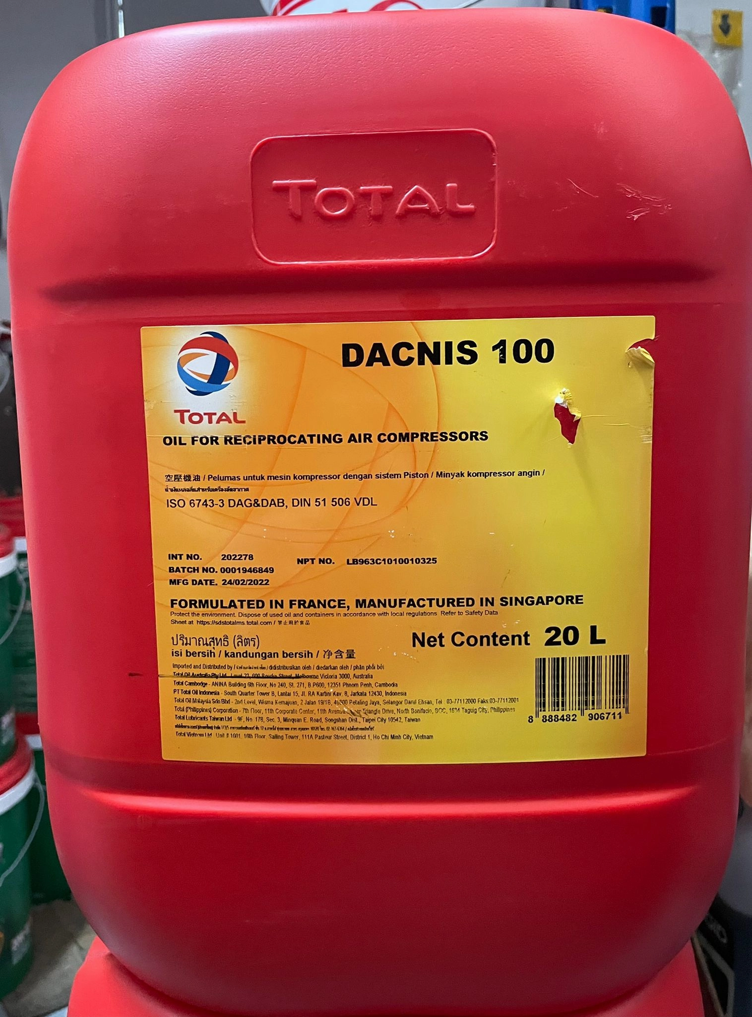 Total Dacnis 100 Compressor Oil 100 20L