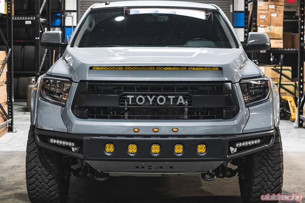 Toyota Tundra 2014-2021 Hood Grill Light Bar Bracket w/Baja Designs 40 Inch Amber Wide Driving Pattern S8 Series LED Light Bar