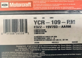 YCR-109-RM Motorcraft AC Compressor for 1983-1986 For Mustang LTD Crown Vic